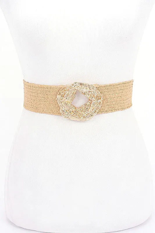 GODDESS  TEXTURED STRAW BELT - BEIGE