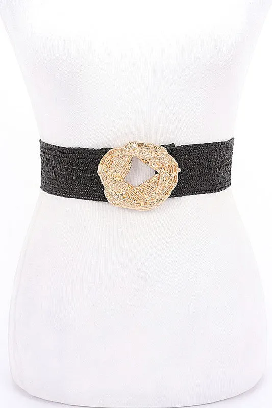 GODDESS  TEXTURED STRAW BELT - BLACK