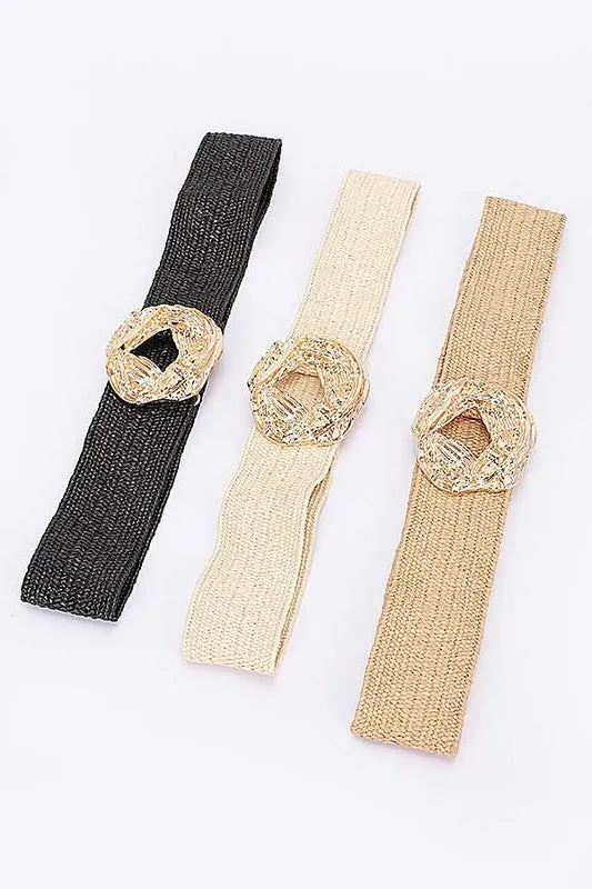 GODDESS  TEXTURED STRAW BELT - BLACK