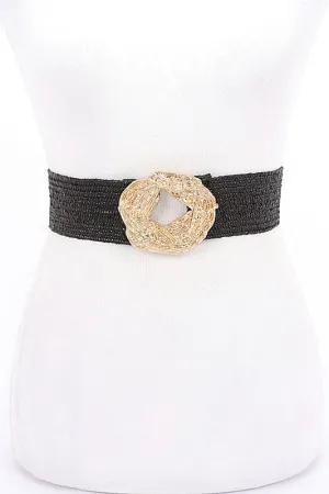 GODDESS  TEXTURED STRAW BELT - BLACK