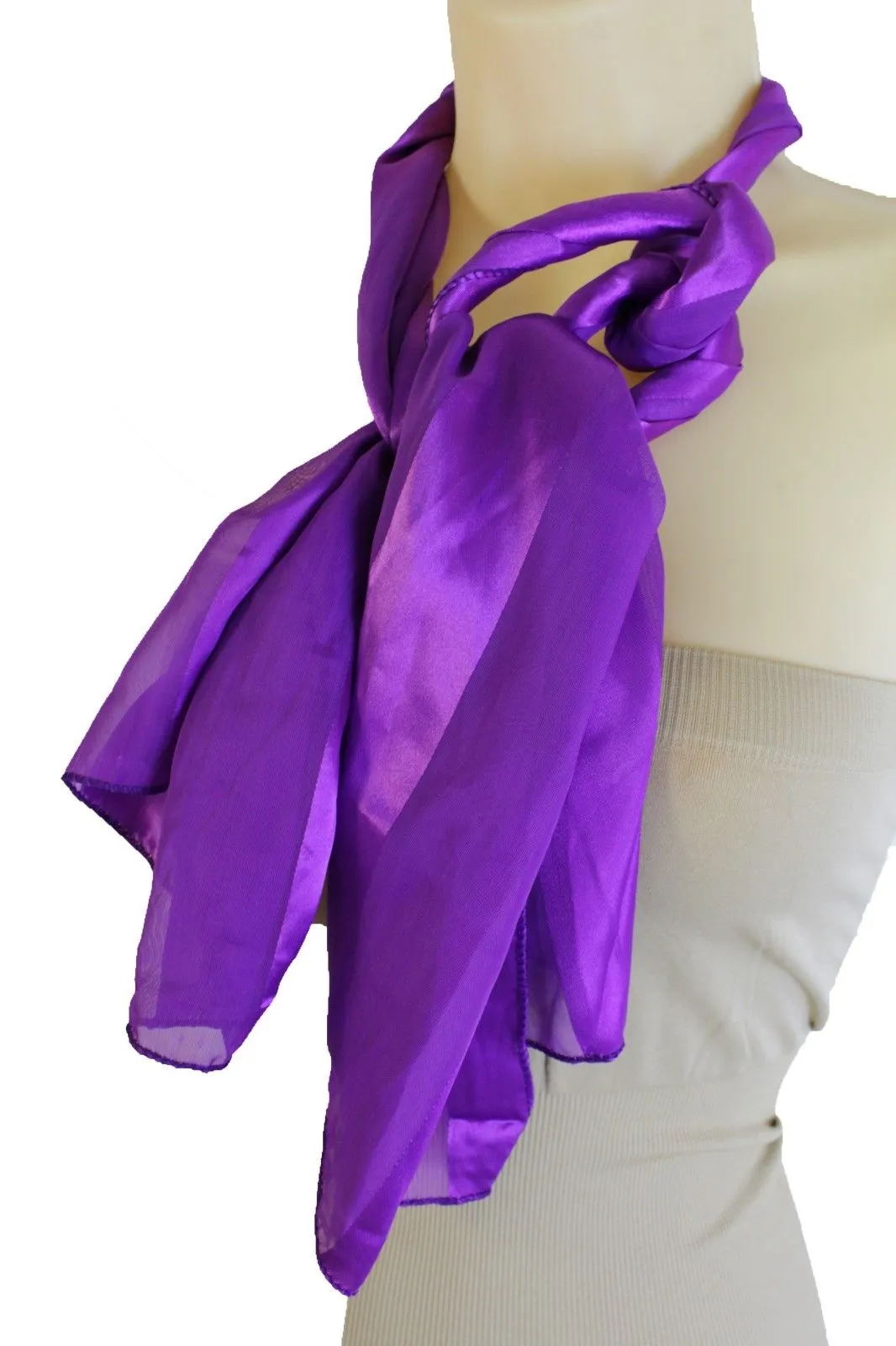 Green Black Purple Blue Long Soft Fabric Scarf Wrap Fancy Neck Tie Dressy