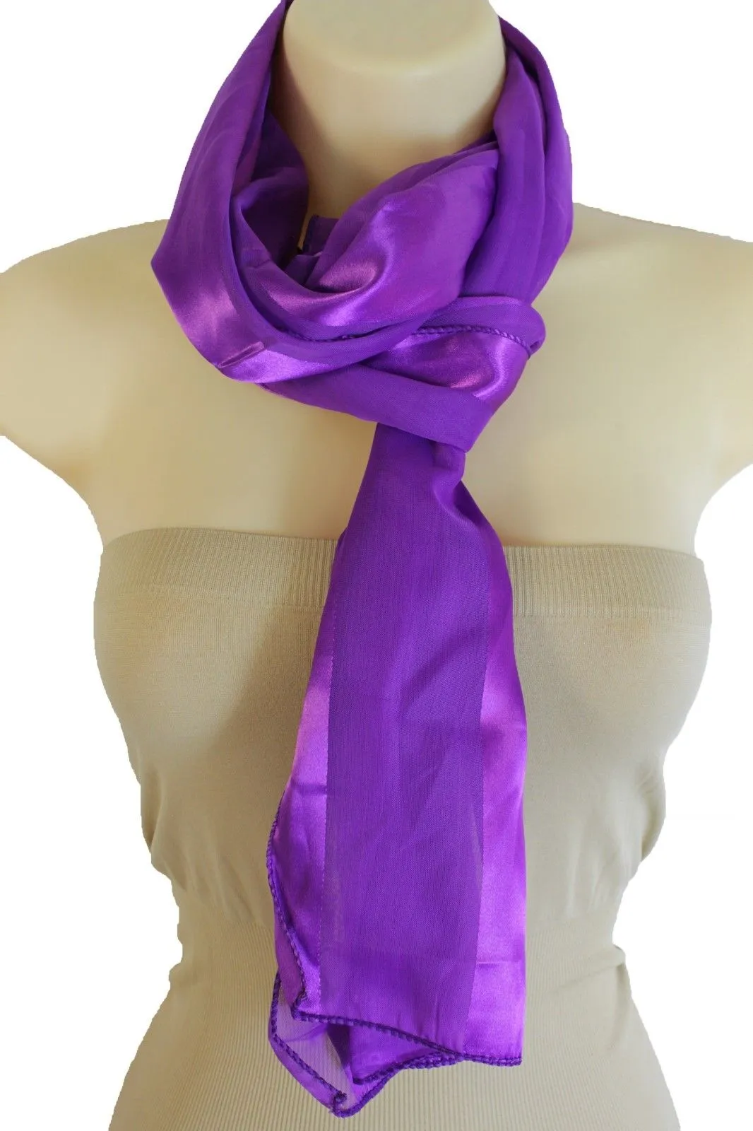 Green Black Purple Blue Long Soft Fabric Scarf Wrap Fancy Neck Tie Dressy
