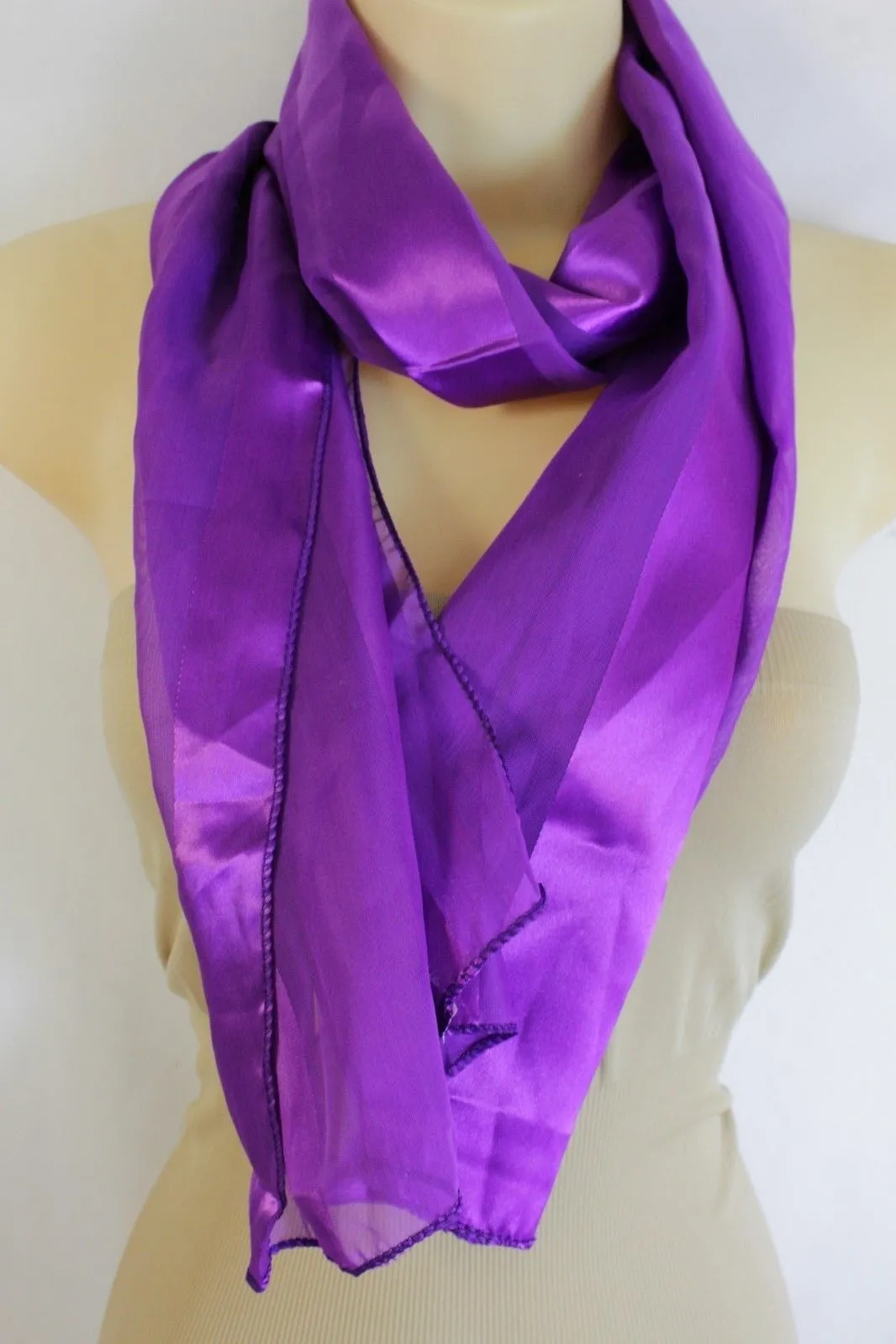 Green Black Purple Blue Long Soft Fabric Scarf Wrap Fancy Neck Tie Dressy