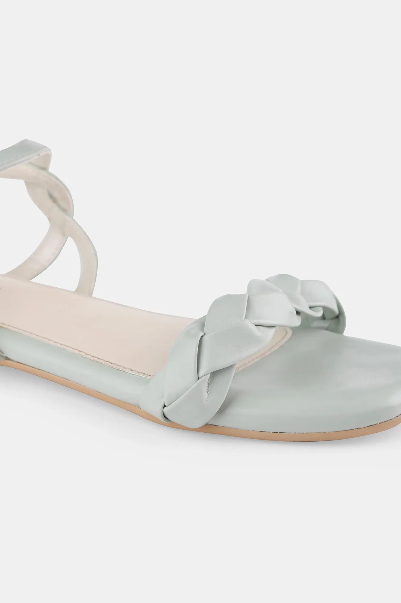 Green Square Toe Woven Design Flat - Zjanice