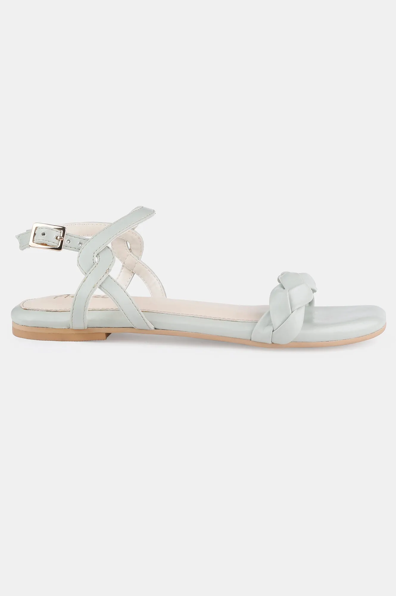 Green Square Toe Woven Design Flat - Zjanice
