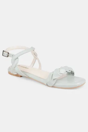 Green Square Toe Woven Design Flat - Zjanice