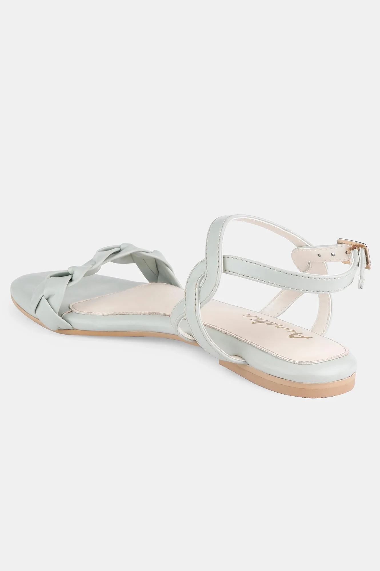 Green Square Toe Woven Design Flat - Zjanice