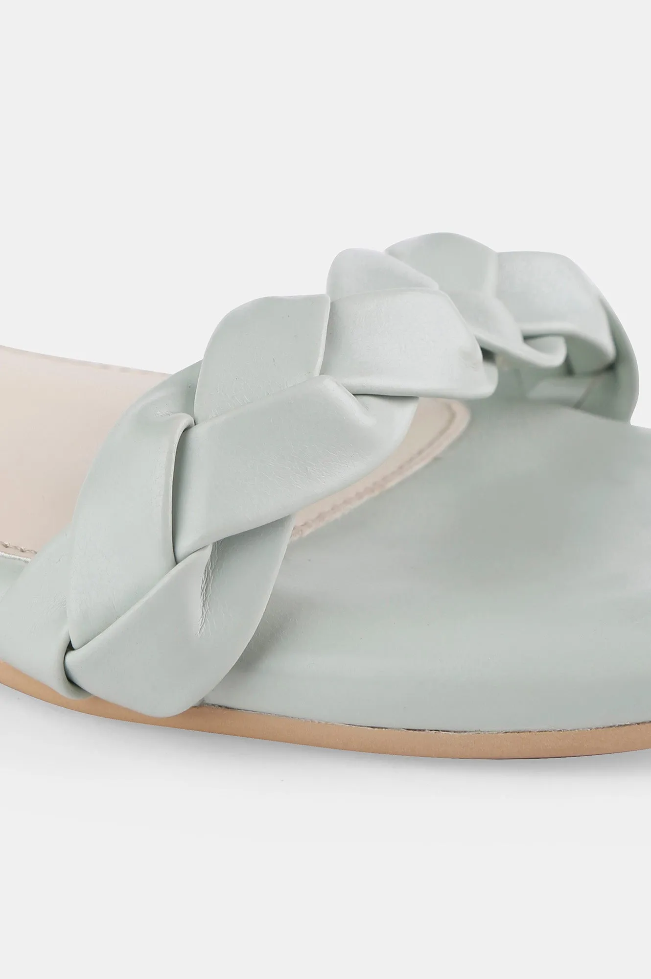 Green Square Toe Woven Design Flat - Zjanice
