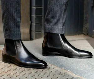 Handmade Men's Casual Leather Chelsea Boots - Square Toe Ankle Boots