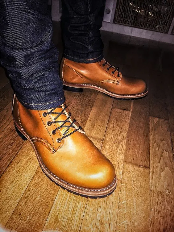 Handmade Tan Leather Ankle Boots for Men