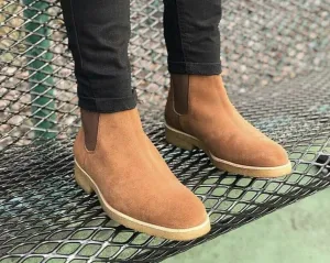 Handmade Tan Suede Chelsea Boots with Crepe Sole