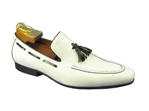 Handmade White Leather Tassel Loafers for Men