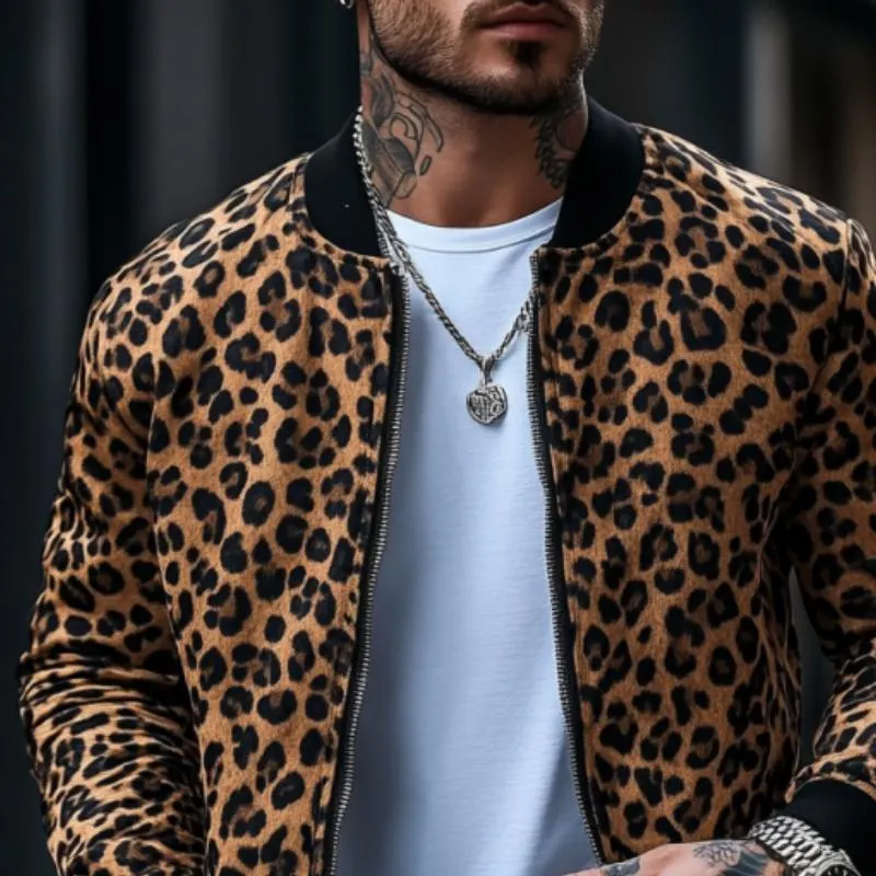 Hawthorne - Men's Basics Leopard Print Bomber Jacket