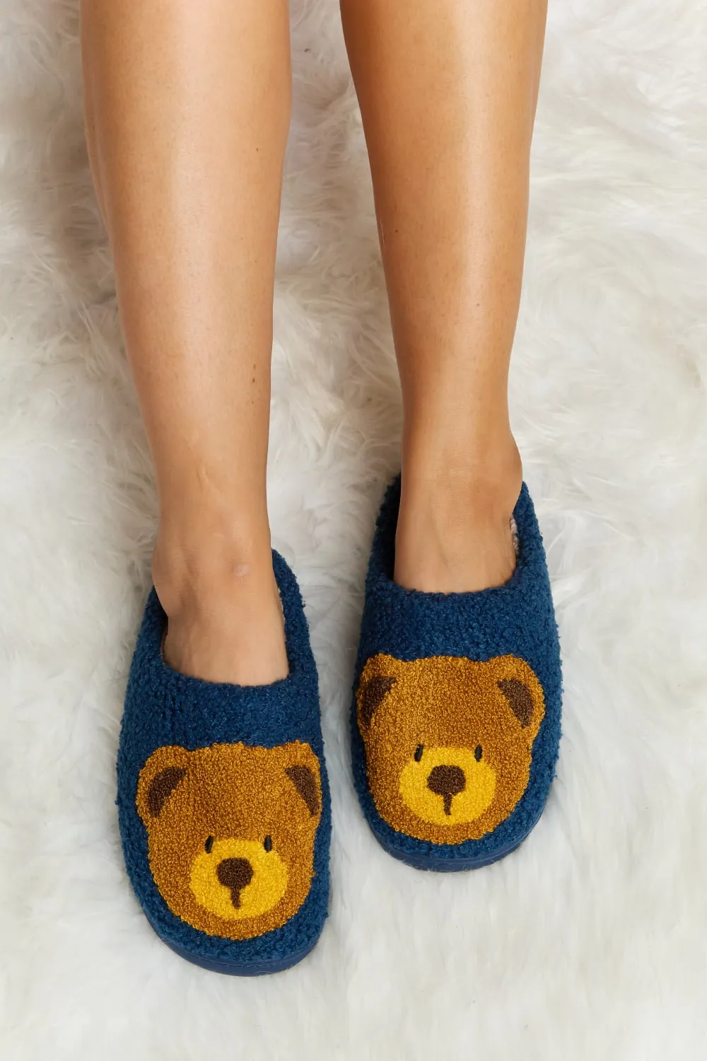 Hazel Blues® |  Melody Teddy Bear Print Plush Slide Slippers