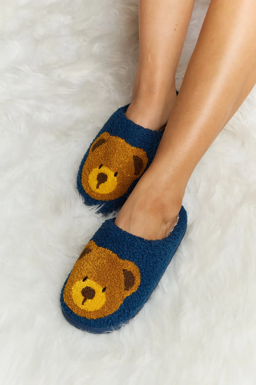 Hazel Blues® |  Melody Teddy Bear Print Plush Slide Slippers