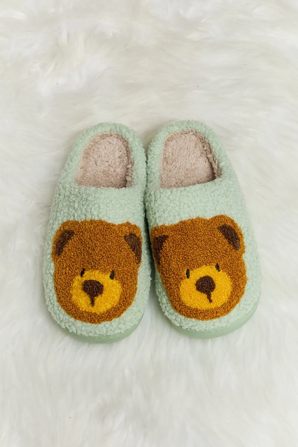 Hazel Blues® |  Melody Teddy Bear Print Plush Slide Slippers