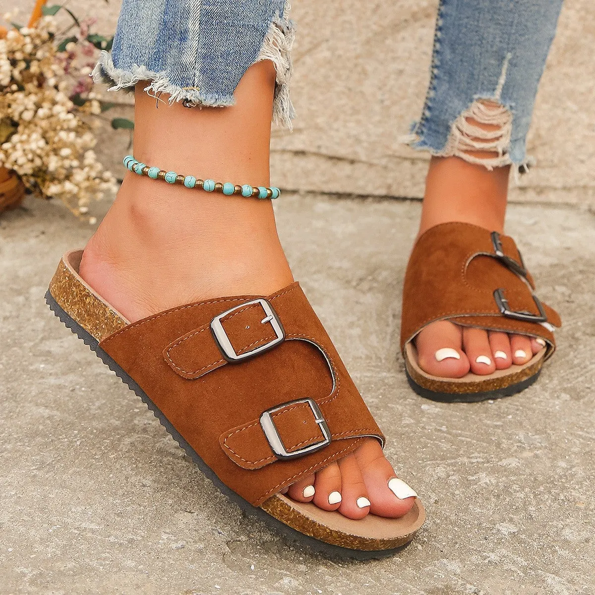 Hazel Blues® |  Metal Buckle Open Toe Sandals