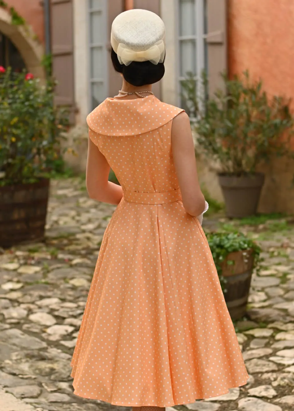 Hearts & Roses Hannah Polkadot 50's Swing Dress Light Orange