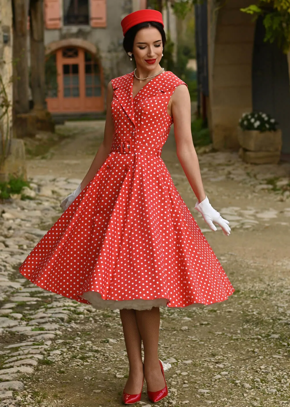 Hearts & Roses Hannah Polkadot 50's Swing Dress Red