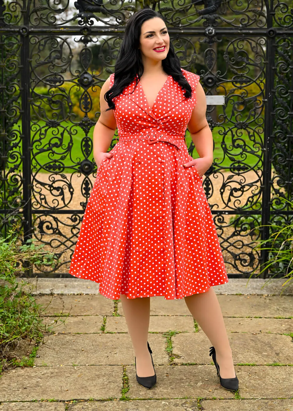 Hearts & Roses Hannah Polkadot 50's Swing Dress Red