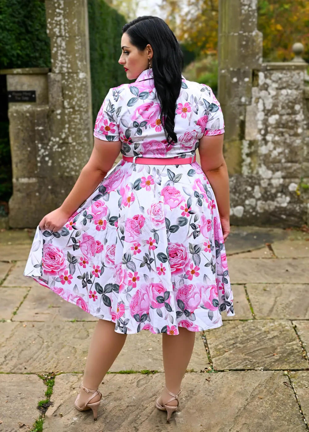 Hearts & Roses Luella Floral 50's Swing Dress White