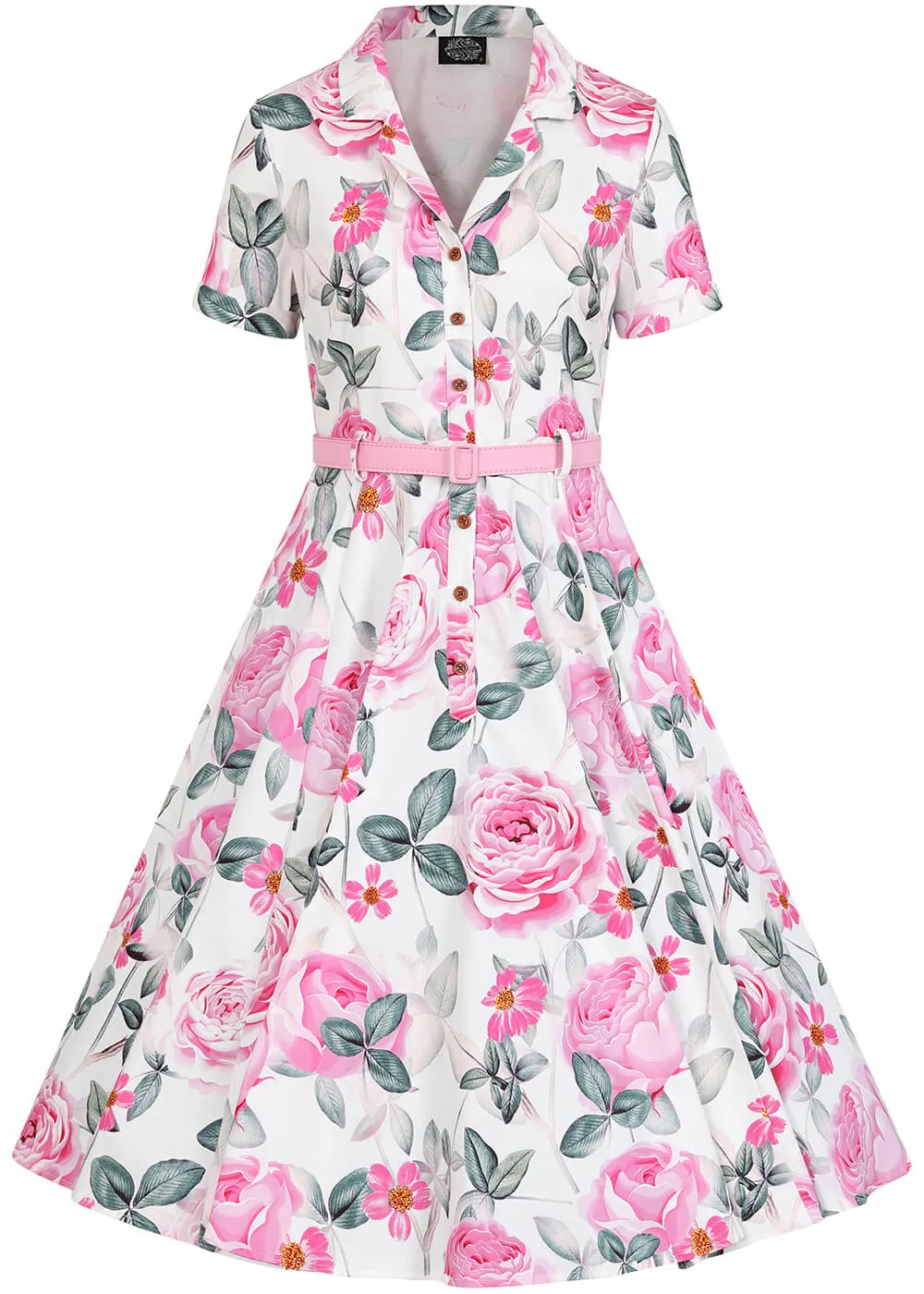 Hearts & Roses Luella Floral 50's Swing Dress White