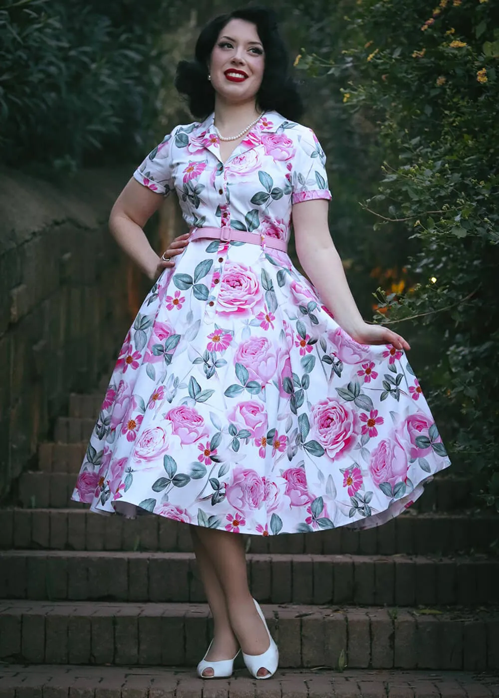 Hearts & Roses Luella Floral 50's Swing Dress White