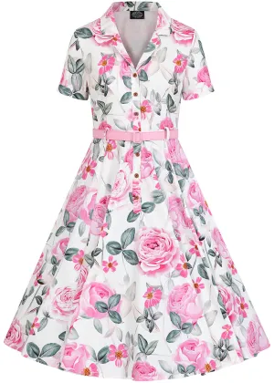 Hearts & Roses Luella Floral 50's Swing Dress White