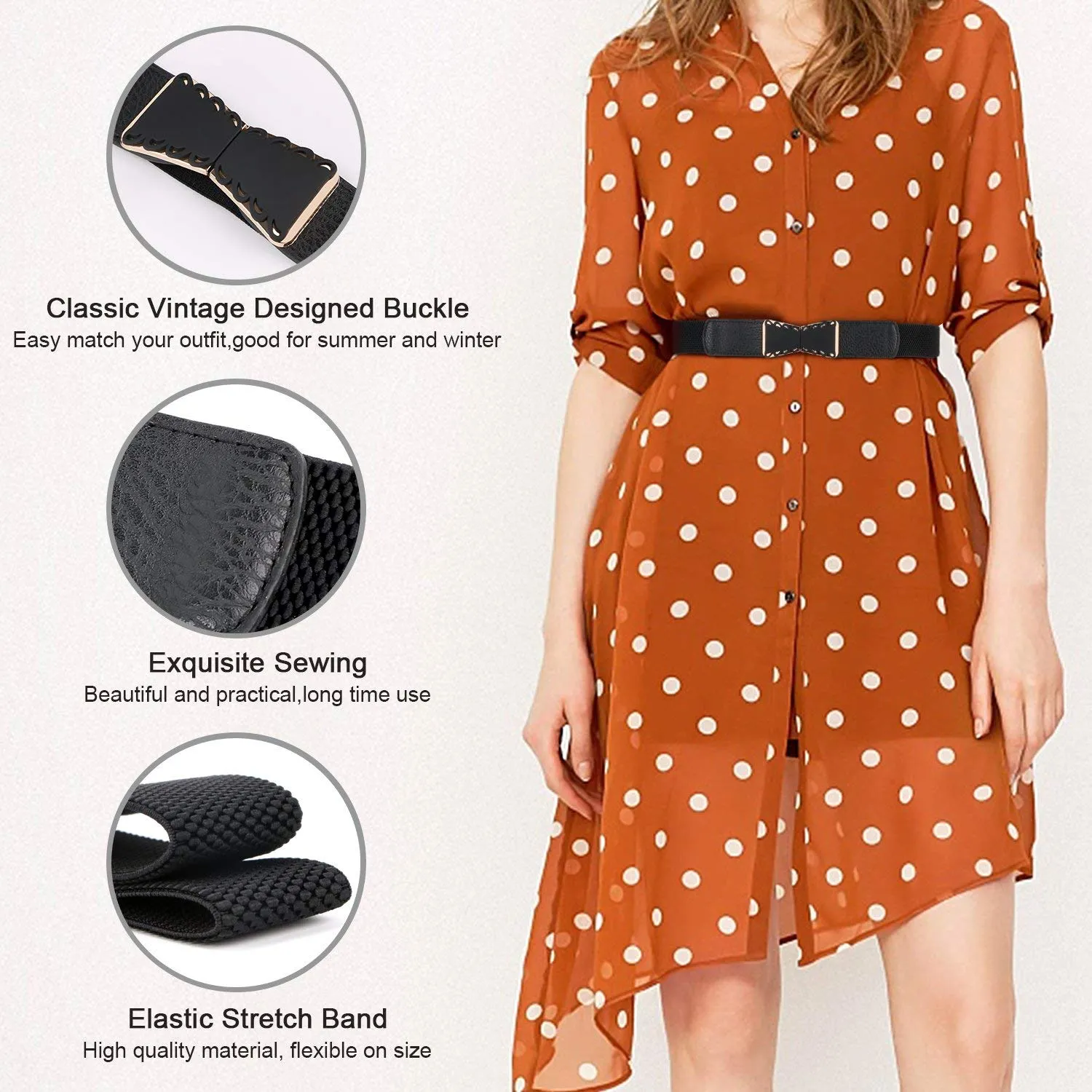 High Waist Elastic Stretchy Belt - JASGOOD 2018 New Design Mid Cinch Retro Dress Waist Belt For Women.