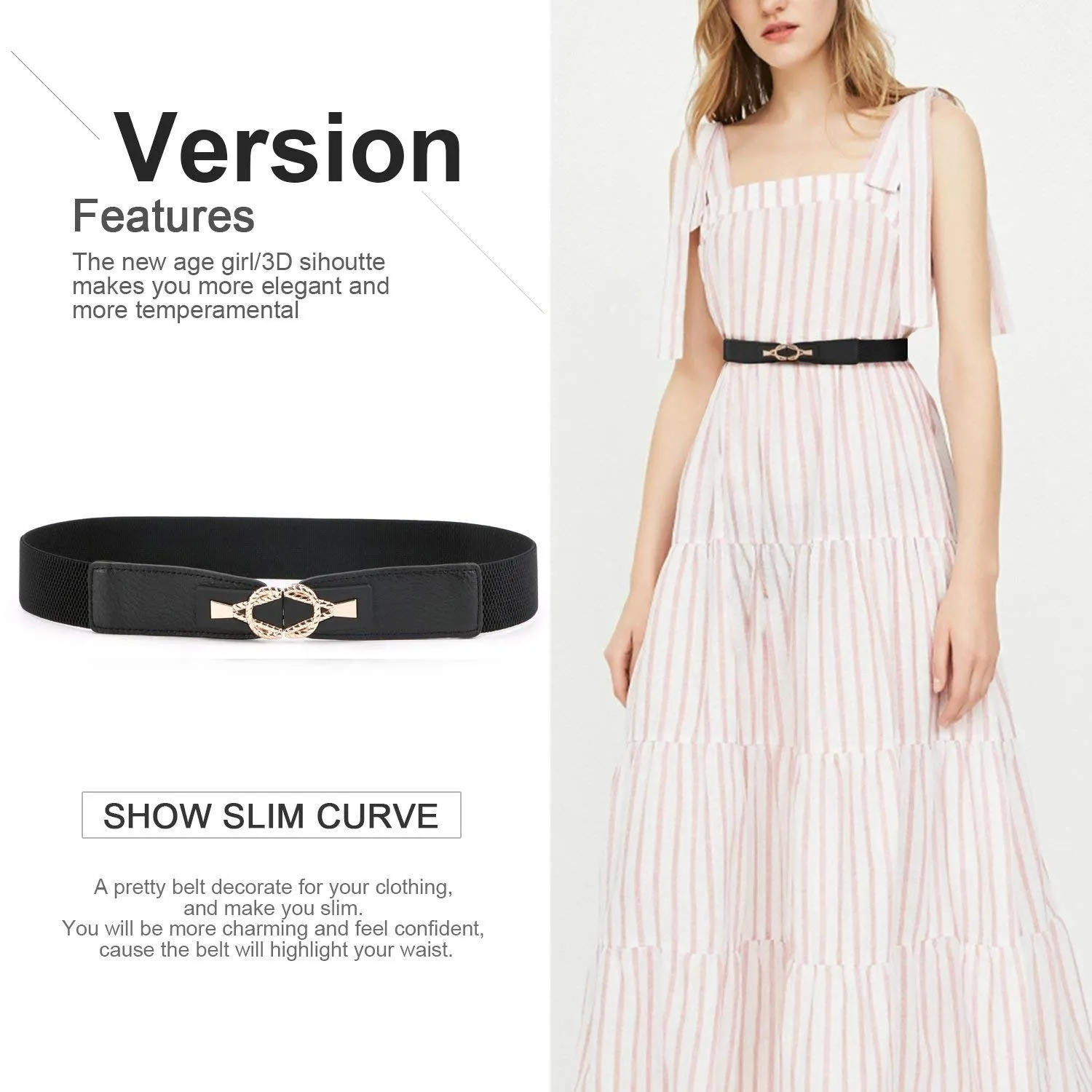 High Waist Elastic Stretchy Belt - JASGOOD 2018 New Design Mid Cinch Retro Dress Waist Belt For Women.