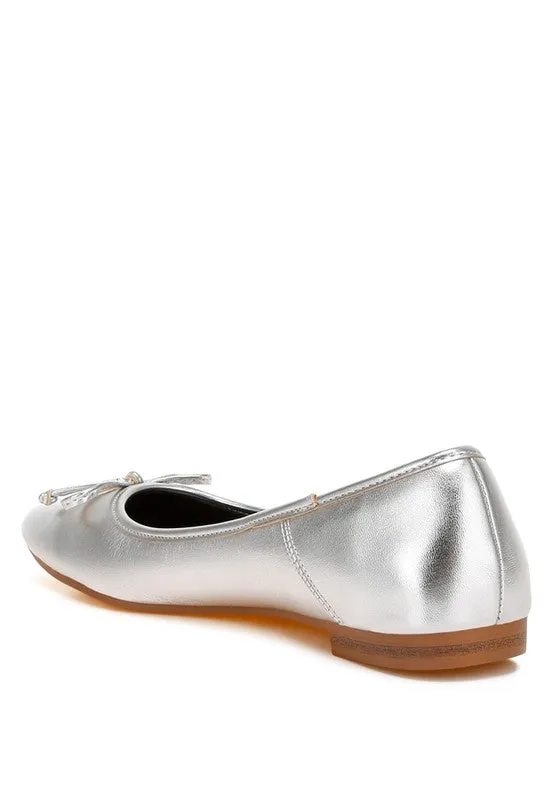 Ipara Metallic Ballerinas - Bow Detail, Gold and Silver, Cushioned Comfort