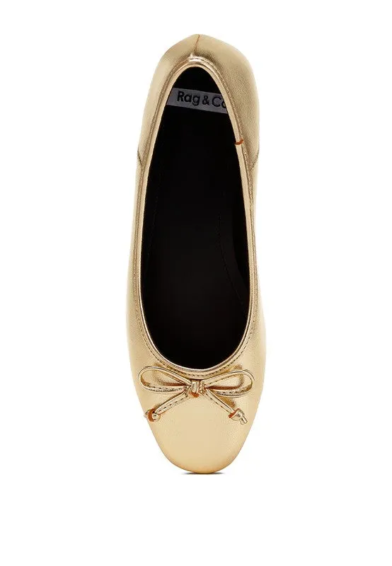 Ipara Metallic Ballerinas - Bow Detail, Gold and Silver, Cushioned Comfort