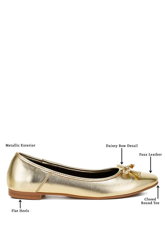 Ipara Metallic Ballerinas - Bow Detail, Gold and Silver, Cushioned Comfort