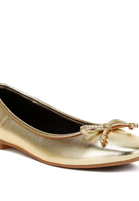 Ipara Metallic Ballerinas - Bow Detail, Gold and Silver, Cushioned Comfort