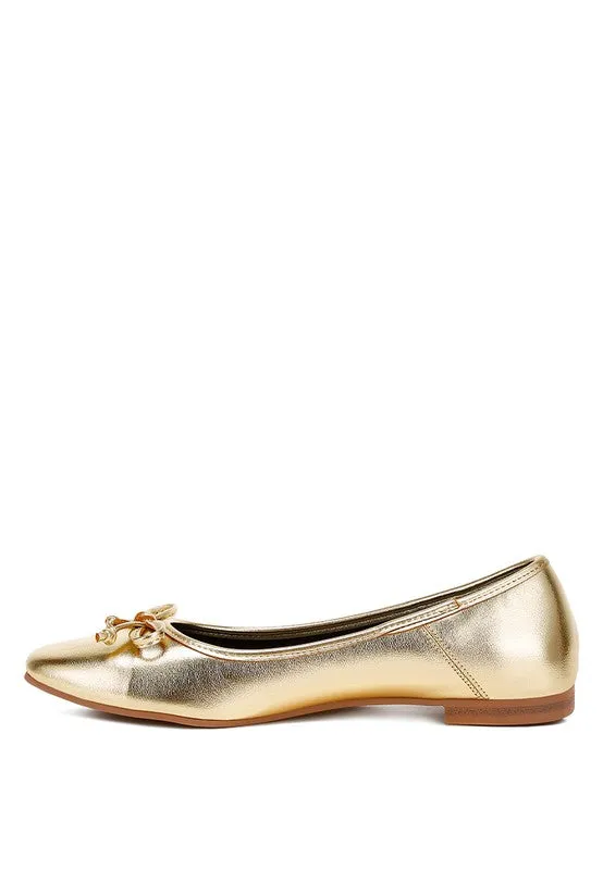 Ipara Metallic Ballerinas - Bow Detail, Gold and Silver, Cushioned Comfort
