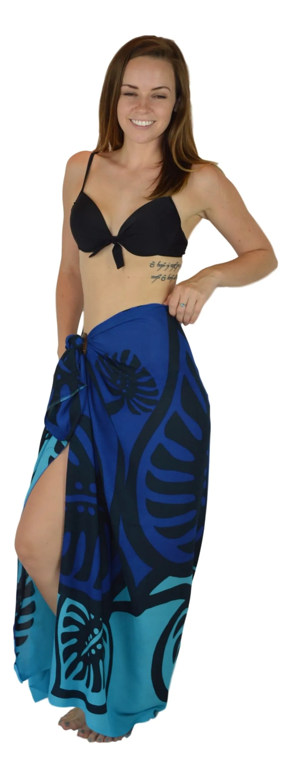 Island Style - Bold Monstera Sarong - Full - Blue / Lt Blue