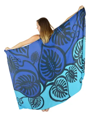 Island Style - Bold Monstera Sarong - Full - Blue / Lt Blue