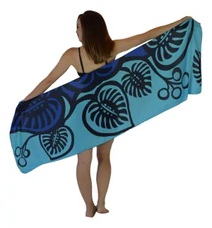 Island Style - Bold Monstera Sarong - Half - Blue / Lt Blue
