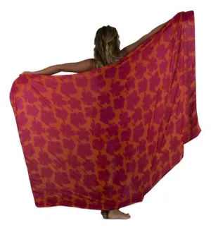 Island Style - Full Sarong - Hibiscus - Red / Background -Orange