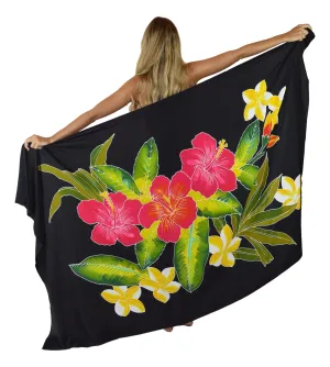 Island Style - Hand-Painted Batik Sarong - Full-Size (48" x 72") - Hibiscus - Black
