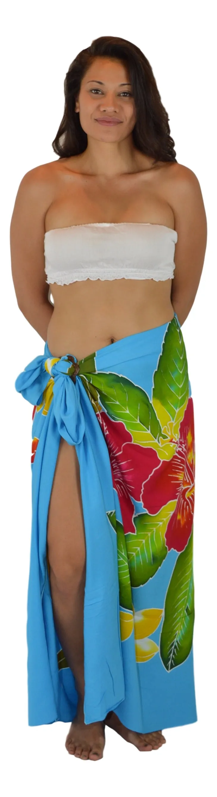 Island Style - Hand-Painted Batik Sarong - Full-Size (48" x 72") - Hibiscus - Turquoise