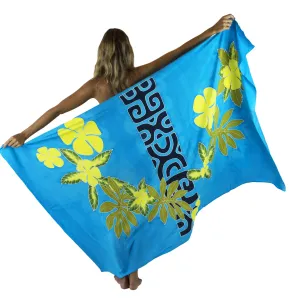 Island Style - Hand-Painted Batik Sarong - Full-Size (48" x 72") - Tahitian Plumeria - Turquoise