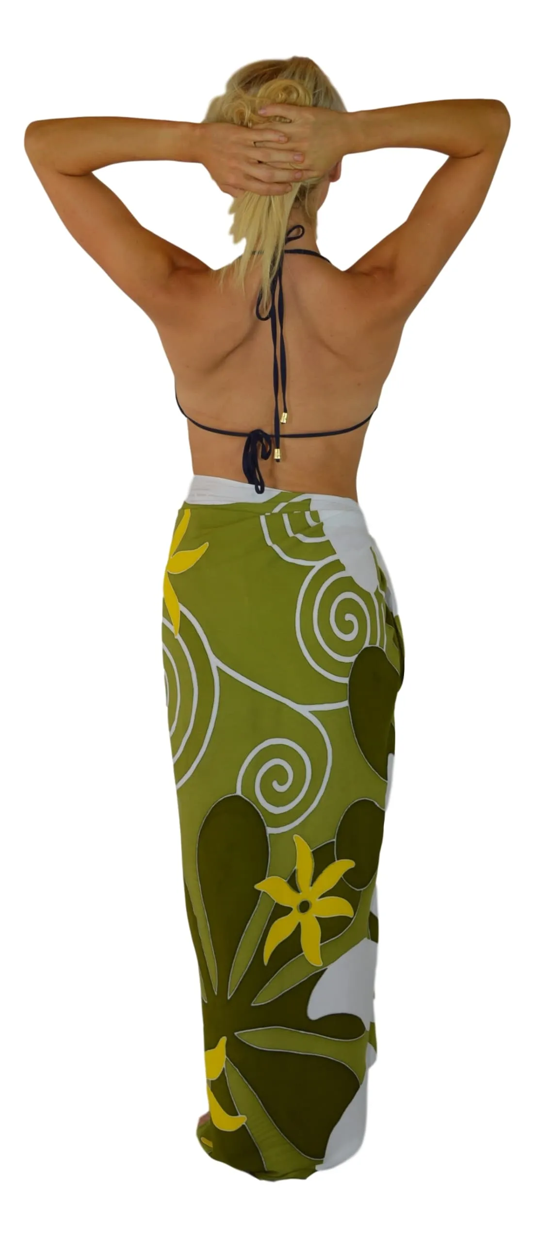 Island Style - Hand-Painted Batik Sarong - Full-Size (48" x 72") - Tiare Garden - Green