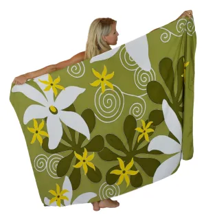 Island Style - Hand-Painted Batik Sarong - Full-Size (48" x 72") - Tiare Garden - Green