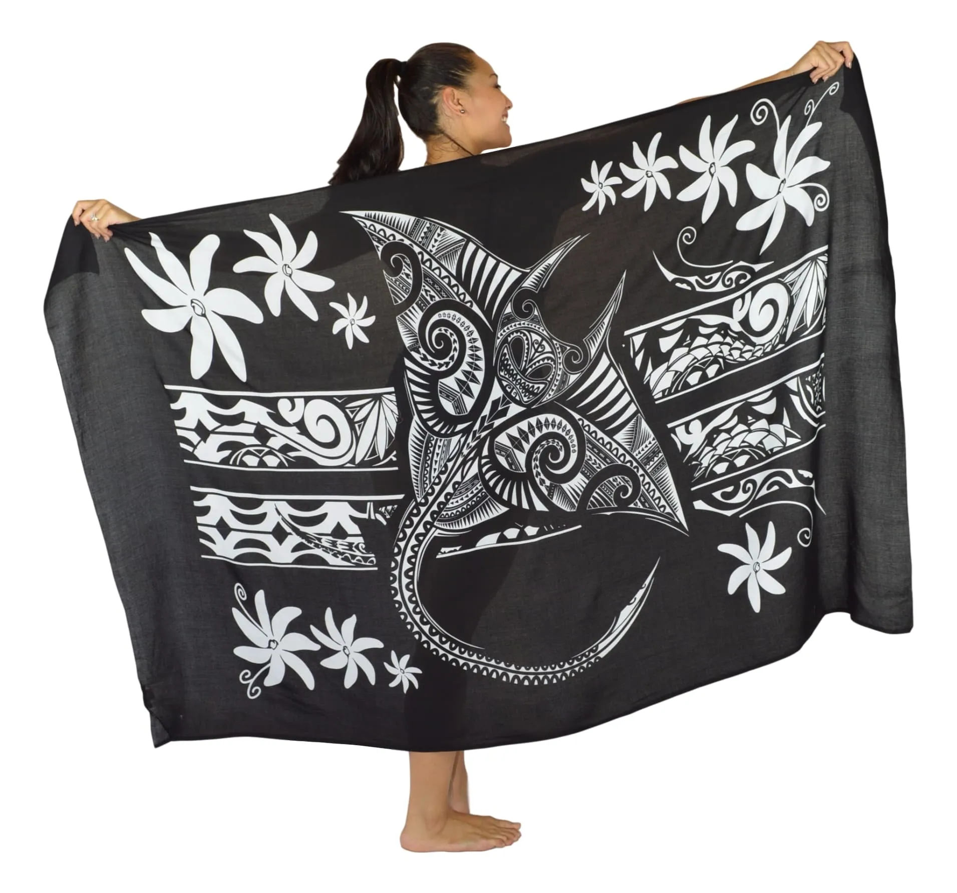 Island Style - Manta Tiare Sarong - Full - Black / White