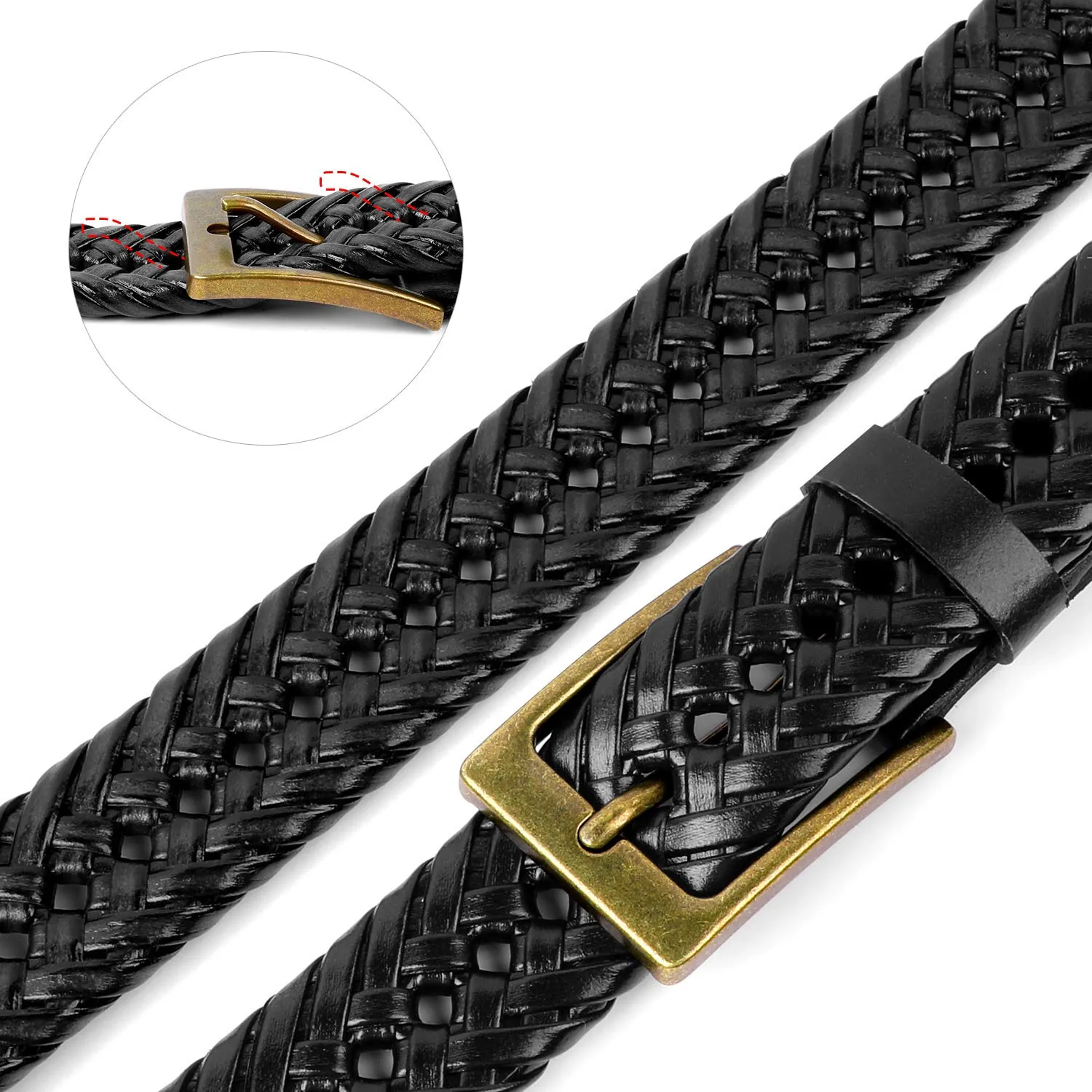 JASGOOD Men's Braided Leather Belt Braided Woven Belt for Men Casual Jeans with Solid Strap Single Prong Buckle