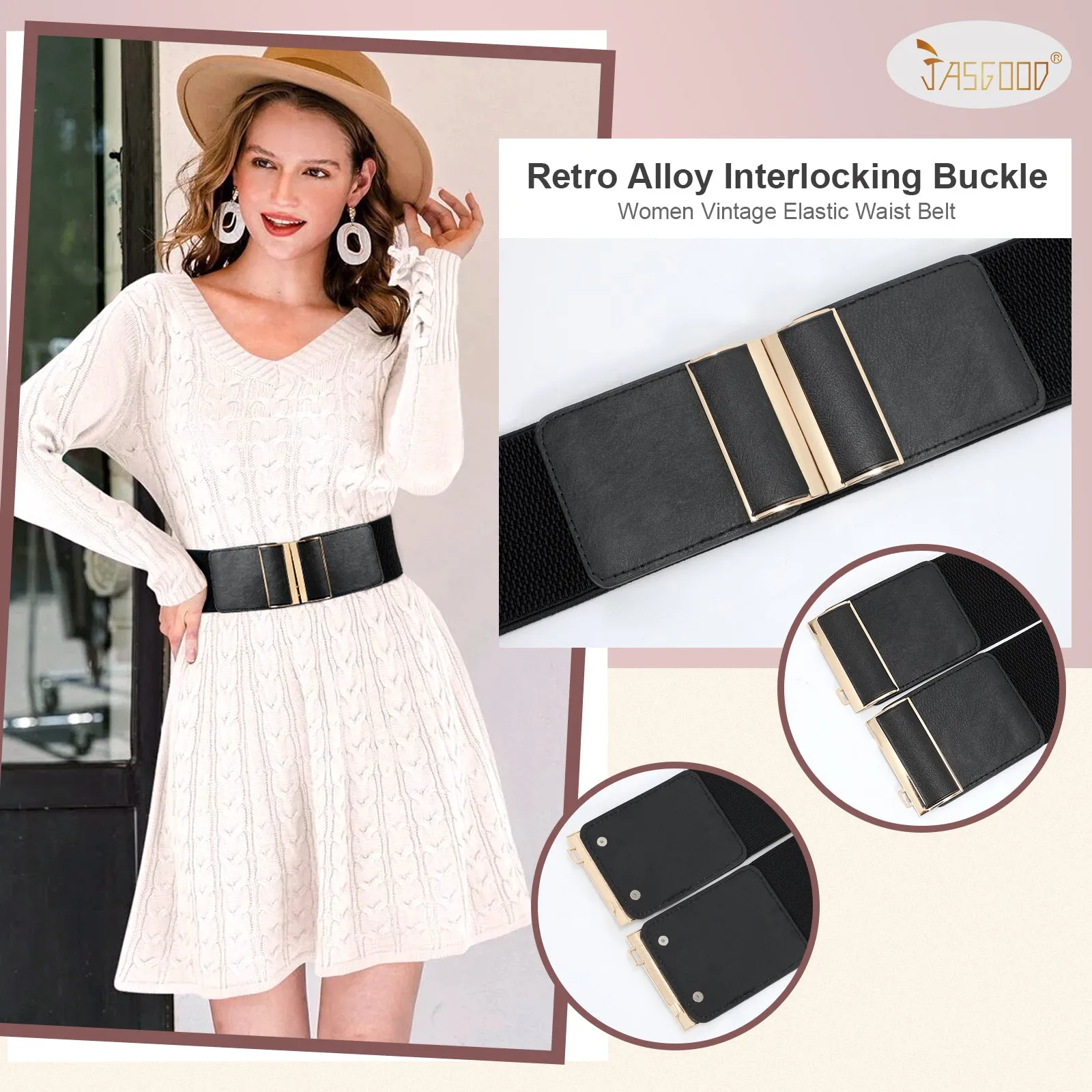 JASGOOD Wide Elastic Stretch Waist Belts for Women Vintage Cinch Dress Belts