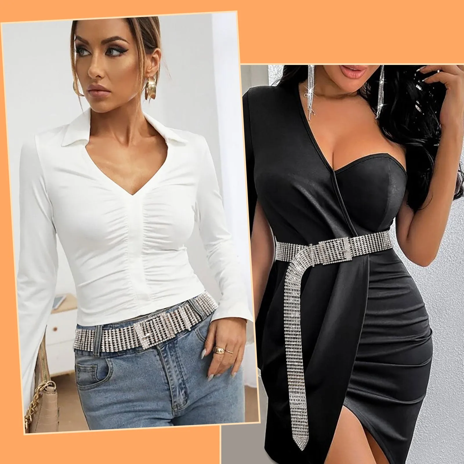 JASGOOD Women Crystal Rhinestone Shiny Waist Belt Sparkle Waistband Waist Chain for Party Club,A-Silver,Suit for Pants Size Below 41 Inches