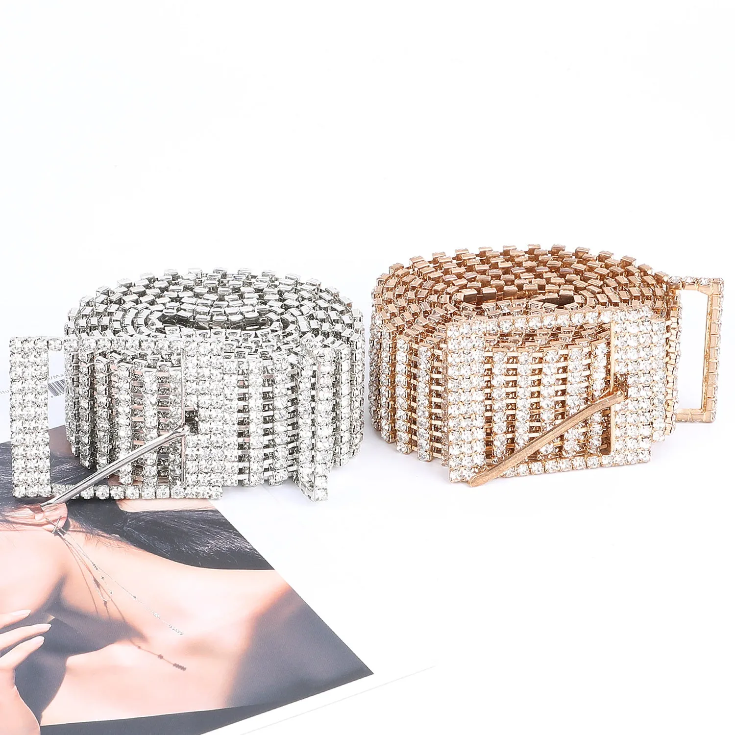 JASGOOD Women Crystal Rhinestone Shiny Waist Belt Sparkle Waistband Waist Chain for Party Club,A-Silver,Suit for Pants Size Below 41 Inches