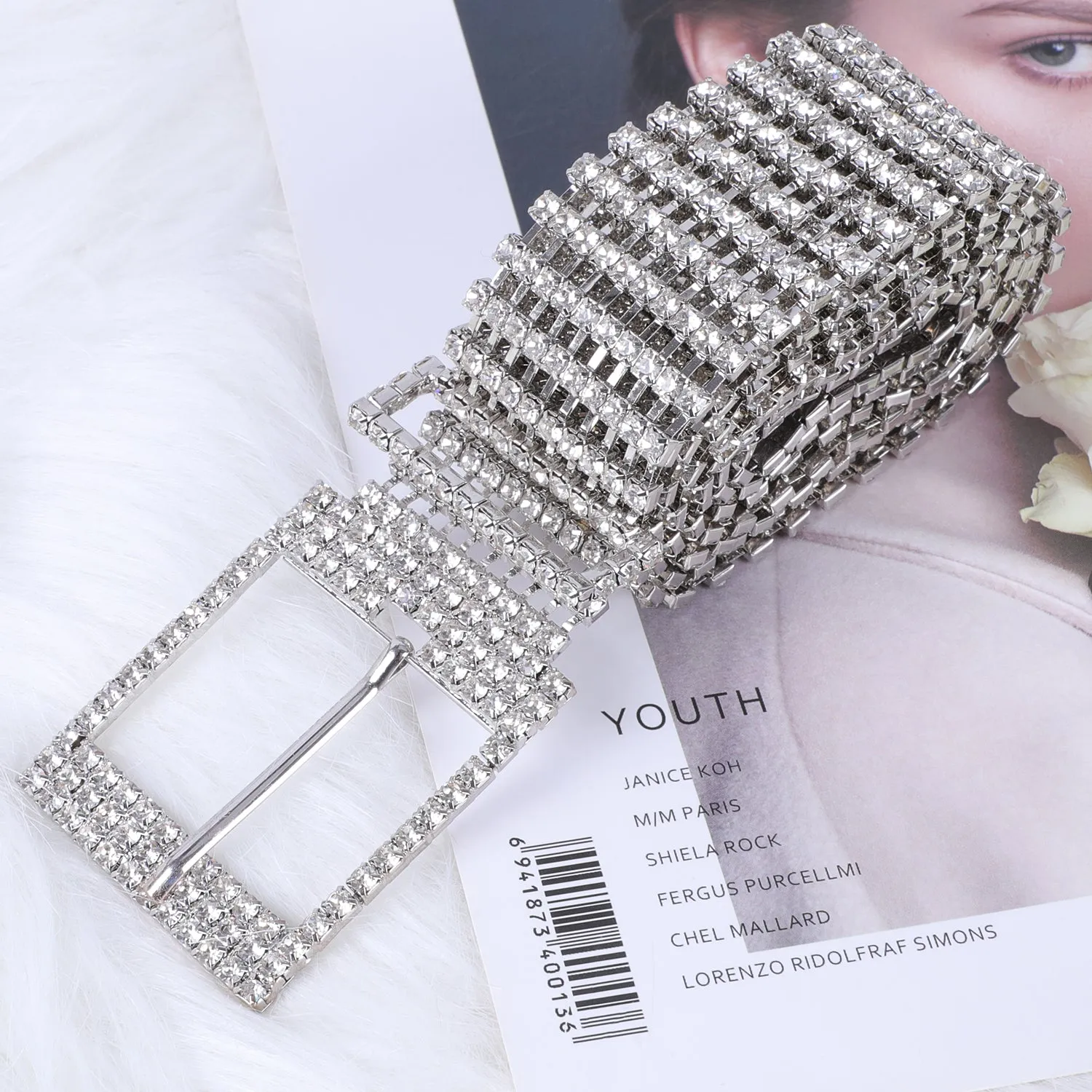 JASGOOD Women Crystal Rhinestone Shiny Waist Belt Sparkle Waistband Waist Chain for Party Club,A-Silver,Suit for Pants Size Below 41 Inches